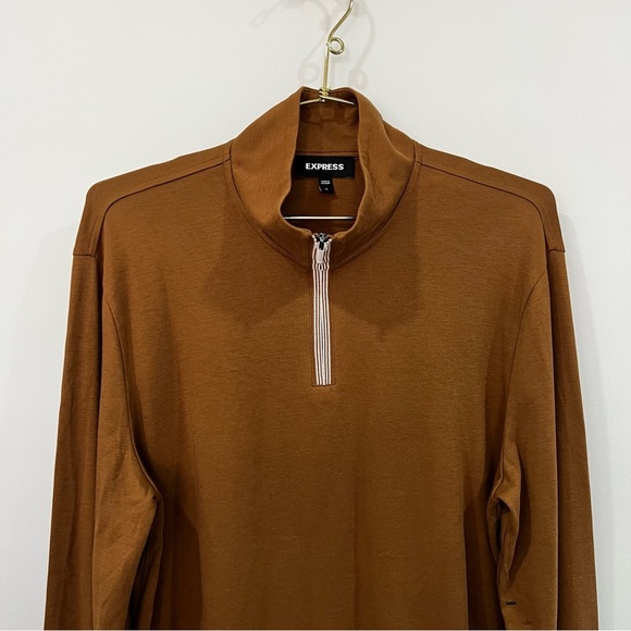 Express Fulton Tipped Quarter Zip Tee Brown Size Medium Long Sleeve - Picture 7 of 8